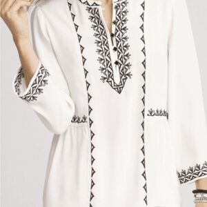 Chico's Cream Blouse with Black Embroidery